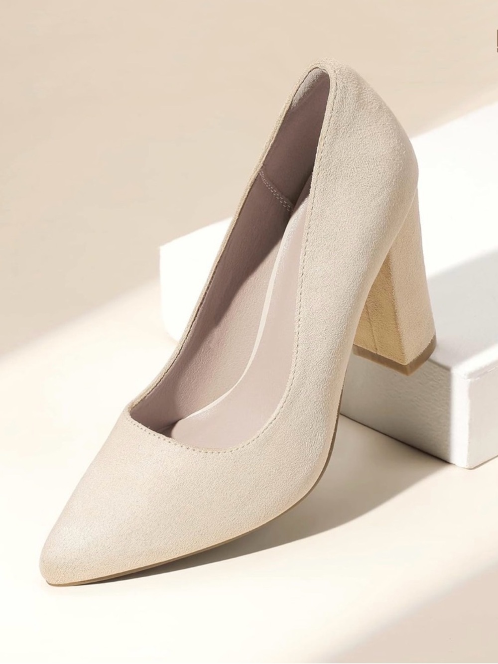 Women’s Suede Block Heel Pump - Beige, size 8, NEVER WORN - Picture 4 of 5